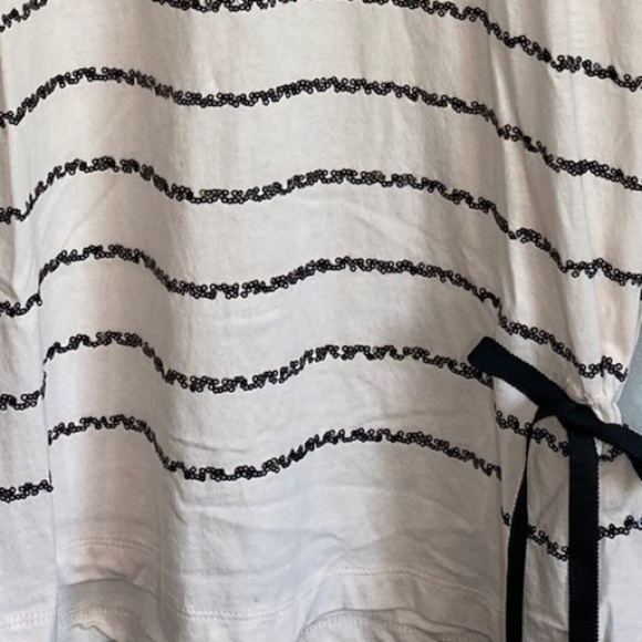 LOGO by Lori Goldstein Instant Chic Sequined Striped Cream Dark Grey Bow Detail - Picture 4 of 11